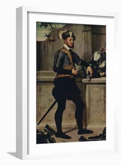 'A Knight with his Jousting Helmet', 1554-1558, (1936)-Giovanni Battista Moroni-Framed Giclee Print