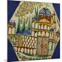 A Kutahya Pottery Hexagonal Tile Depicting a Cathedral with Floral Spray Above-null-Mounted Giclee Print