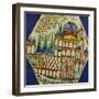 A Kutahya Pottery Hexagonal Tile Depicting a Cathedral with Floral Spray Above-null-Framed Giclee Print