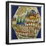 A Kutahya Pottery Hexagonal Tile Depicting a Cathedral with Floral Spray Above-null-Framed Giclee Print