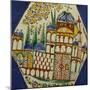 A Kutahya Pottery Hexagonal Tile Depicting a Cathedral with Floral Spray Above-null-Mounted Giclee Print