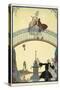 Ã€ La Promenade A man and woman on a bridge Pierrot, below-Georges Barbier-Stretched Canvas