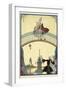 Ã€ La Promenade A man and woman on a bridge Pierrot, below-Georges Barbier-Framed Giclee Print