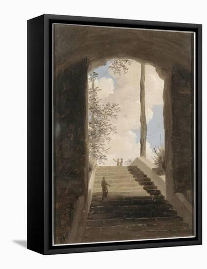 A la villa Farnèse : l'escalier-Pierre Henri de Valenciennes-Framed Stretched Canvas