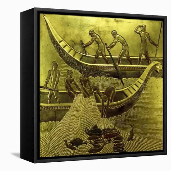 A Lacquered Panel Depicting Fishermen Drawing their Nets-Jean Dunand-Framed Stretched Canvas