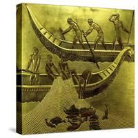 A Lacquered Panel Depicting Fishermen Drawing their Nets-Jean Dunand-Stretched Canvas