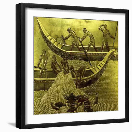 A Lacquered Panel Depicting Fishermen Drawing their Nets-Jean Dunand-Framed Premium Giclee Print