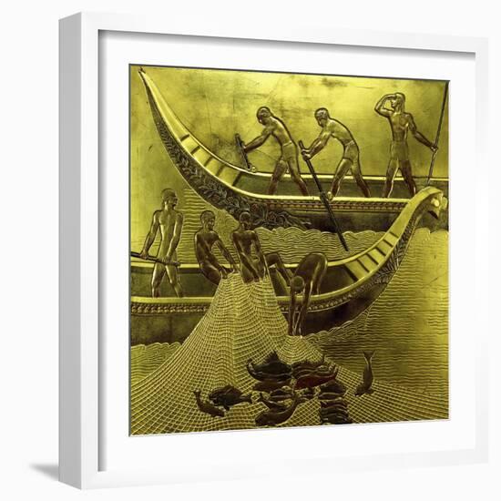 A Lacquered Panel Depicting Fishermen Drawing their Nets-Jean Dunand-Framed Giclee Print