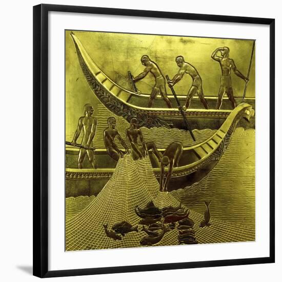 A Lacquered Panel Depicting Fishermen Drawing their Nets-Jean Dunand-Framed Giclee Print