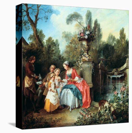 A Lady in a Garden Taking Coffee with Some Children, Probably 1742-Nicolas Lancret-Stretched Canvas