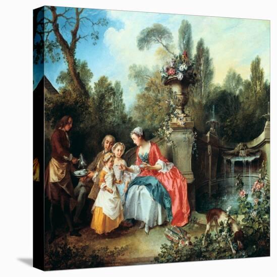 A Lady in a Garden Taking Coffee with Some Children, Probably 1742-Nicolas Lancret-Stretched Canvas