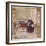 A Lady in Dark Red, Seated on a Day Bed Holding a Blue and White Cup, Mid-Qing Dynasty-null-Framed Giclee Print