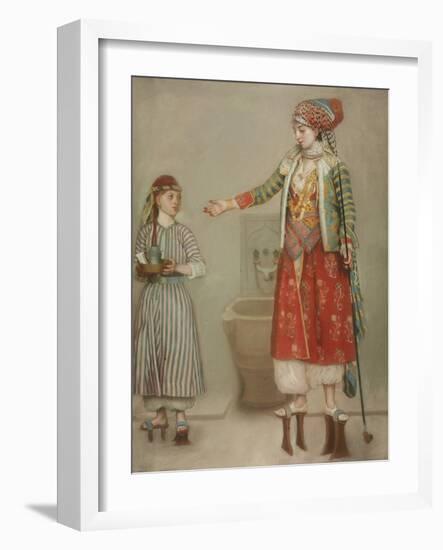 A Lady in Turkish Costume with Her Servant at the Hammam, Mid of the 18th C-Jean-Étienne Liotard-Framed Giclee Print