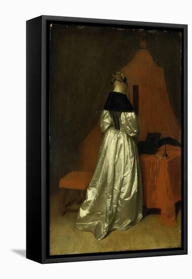 A Lady in White Satin-Gerard Terborch-Framed Stretched Canvas