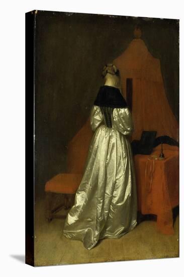 A Lady in White Satin-Gerard Terborch-Stretched Canvas