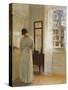 A Lady Looking in a Mirror by an Open Door-Carl Holsoe-Stretched Canvas