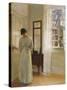 A Lady Looking in a Mirror by an Open Door-Carl Holsoe-Stretched Canvas