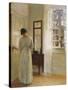 A Lady Looking in a Mirror by an Open Door-Carl Holsoe-Stretched Canvas