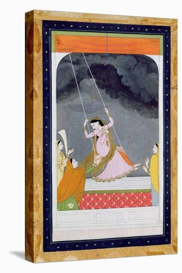 A Lady on a Swing, Kangra, Punjab Hills C.1790 (Opaque W/C on Paper)-Mughal-Stretched Canvas