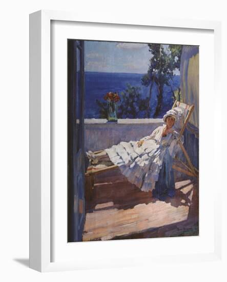 A Lady on the Balcony, 1916-Sergei Arsenyevich Vinogradov-Framed Giclee Print