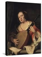 A Lady Playing the Lute, 1654-Ferdinand Bol-Stretched Canvas