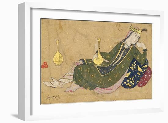 A Lady Reclining, C.1680-Muin Musavvir-Framed Giclee Print