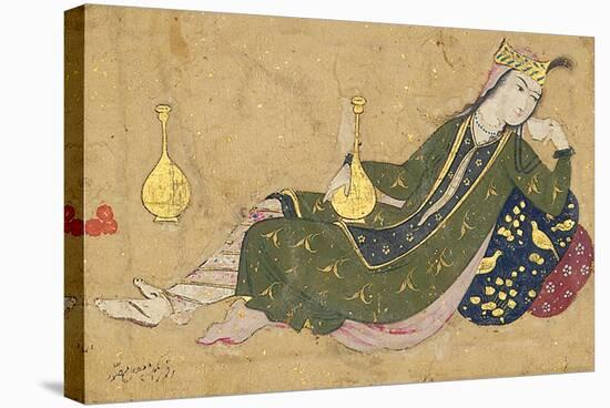 A Lady Reclining, C.1680-Muin Musavvir-Stretched Canvas