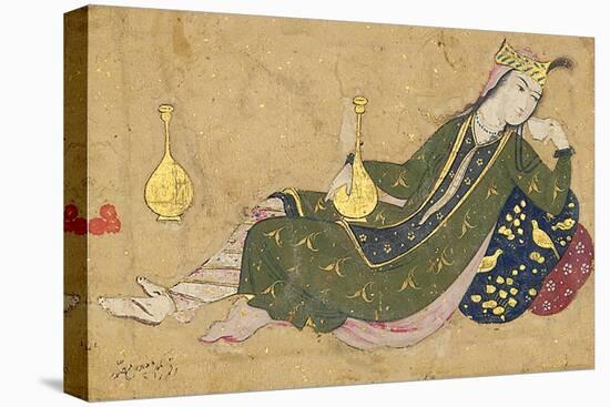 A Lady Reclining, C.1680-Muin Musavvir-Stretched Canvas