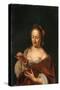 A Lady Seated Holding a Small Dog (Oil on Panel)-Willem Van Mieris-Stretched Canvas