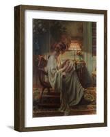 A Lady Sewing in an Interior, (Oil on Canvas)-Delphin Enjolras-Framed Giclee Print