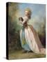 A Lady with a Dog-Jean-frederic Schall-Stretched Canvas