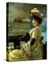 A Lady with a Parasol Looking out to Sea-Alfred Stevens-Stretched Canvas