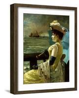 A Lady with a Parasol Looking out to Sea-Alfred Stevens-Framed Giclee Print