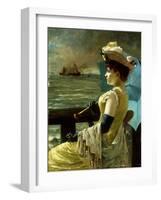 A Lady with a Parasol Looking Out to Sea-Alfred Emile Léopold Stevens-Framed Giclee Print