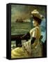 A Lady with a Parasol Looking Out to Sea-Alfred Emile Léopold Stevens-Framed Stretched Canvas