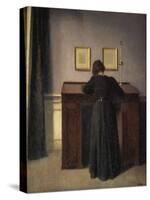 A Lady Writing at Her Desk-Vilhelm Hammershoi-Stretched Canvas