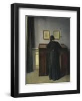 A Lady Writing at Her Desk-Vilhelm Hammershoi-Framed Giclee Print