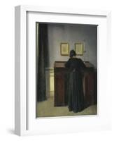 A Lady Writing at Her Desk-Vilhelm Hammershoi-Framed Giclee Print