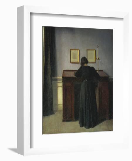 A Lady Writing at Her Desk-Vilhelm Hammershoi-Framed Giclee Print