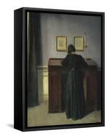 A Lady Writing at Her Desk-Vilhelm Hammershoi-Framed Stretched Canvas