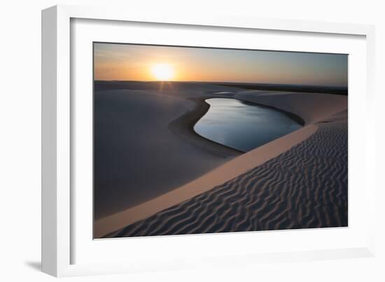 A Lagoon at Sunset in the Sand Dunes in Brazil's Lencois Maranhenses National Park-Alex Saberi-Framed Photographic Print