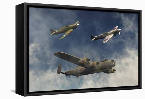 A Lancaster Bomber, a Hawker Hurricane and a Spitfire Fighter Plane of the Royal Air Force-Stocktrek Images-Framed Stretched Canvas