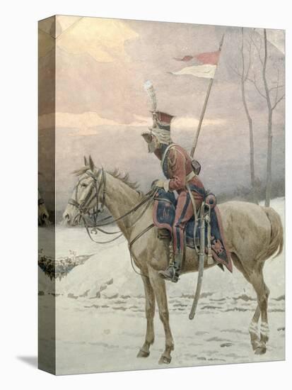 A Lancer of Napoleon's Polish Guards on Winter Patrol-Jan Van Chelminski-Stretched Canvas
