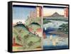 A Landscape and Seascape, Two Views from the Series "60-Odd Famous Views of the Provinces"-Ando Hiroshige-Framed Stretched Canvas