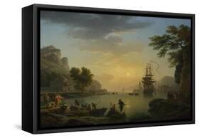 A Landscape at Sunset with Fishermen Returning with their Catch, 1773-Claude Joseph Vernet-Framed Stretched Canvas