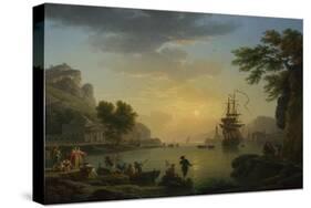 A Landscape at Sunset with Fishermen Returning with their Catch, 1773-Claude Joseph Vernet-Stretched Canvas