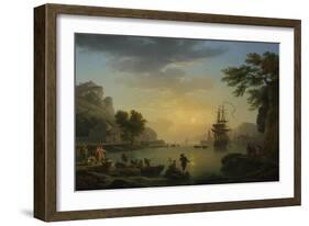A Landscape at Sunset with Fishermen Returning with their Catch, 1773-Claude Joseph Vernet-Framed Giclee Print