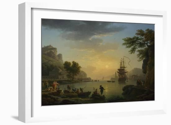 A Landscape at Sunset with Fishermen Returning with their Catch, 1773-Claude Joseph Vernet-Framed Giclee Print