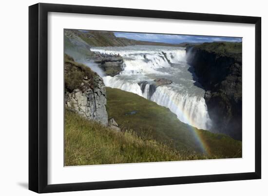 A Landscape View of Gullfoss Waterfall with a Faint Rainbow with People in the Background-Natalie Tepper-Framed Photographic Print