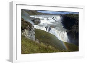 A Landscape View of Gullfoss Waterfall with a Faint Rainbow with People in the Background-Natalie Tepper-Framed Photographic Print